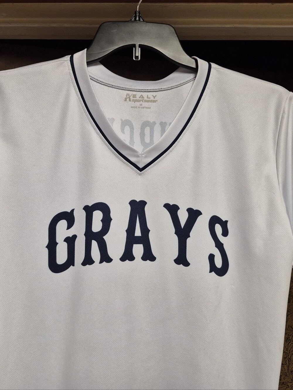 GRAYS White Baseball Jersey with Navy Script